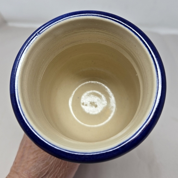 Studio Pottery Goblet Candle Holder Off White Blue Bunny Love Bird Nature Art - Picture 5 of 10